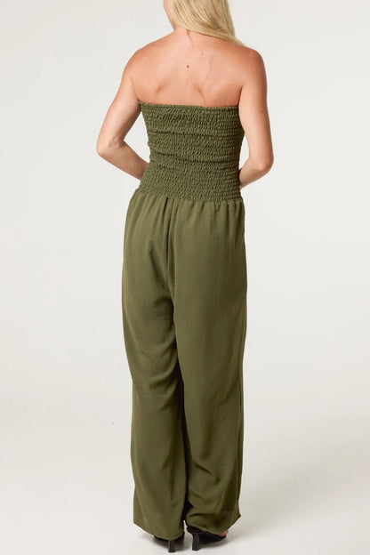 JOANNA - Bandeau Shirred Wide Leg Jumpsuit - Various Colours - One Size