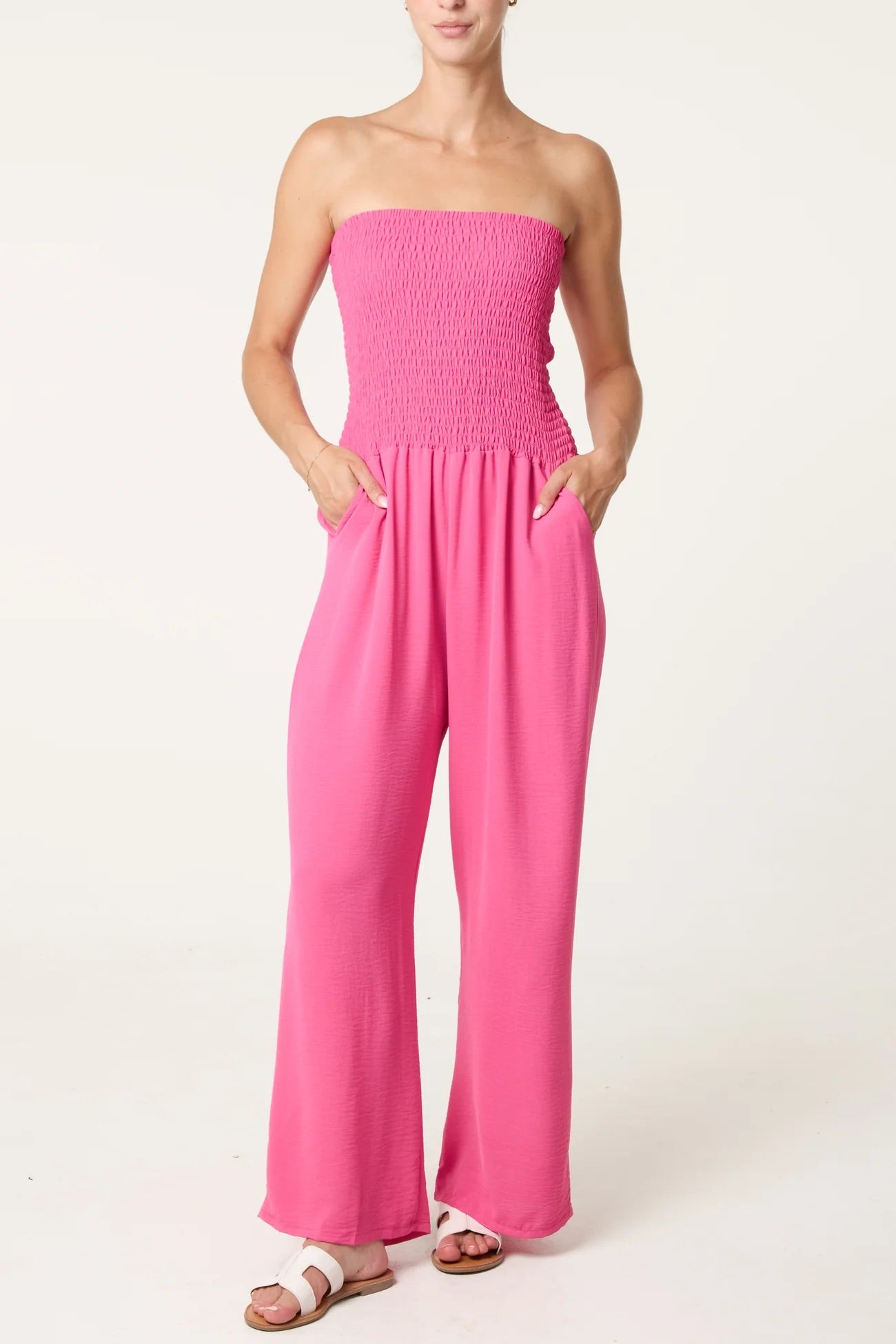JOANNA - Bandeau Shirred Wide Leg Jumpsuit - Various Colours - One Size