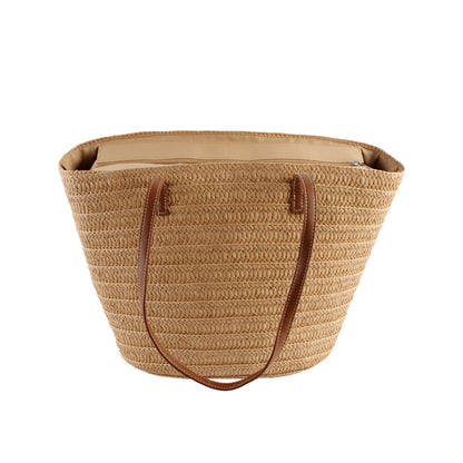RILEY - Large Straw Front Pocket Tote Bag