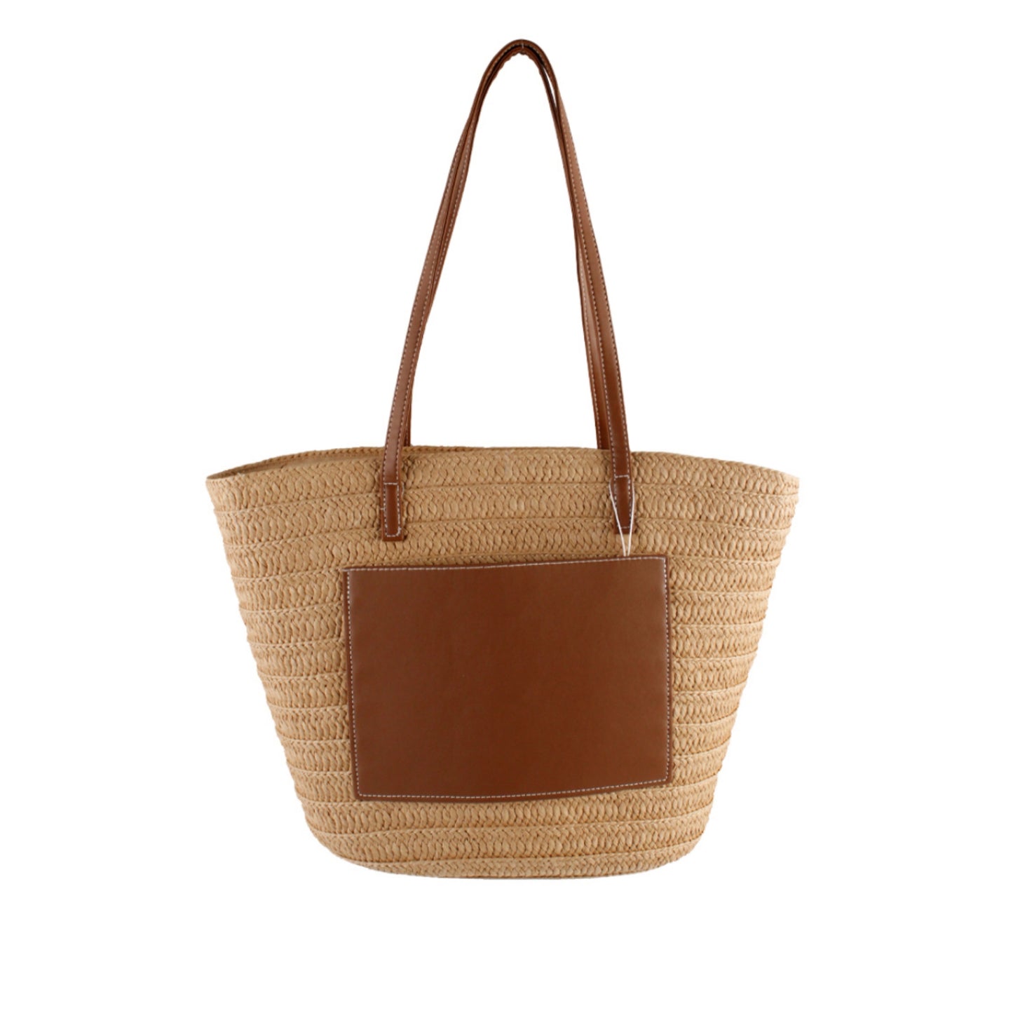 RILEY - Large Straw Front Pocket Tote Bag