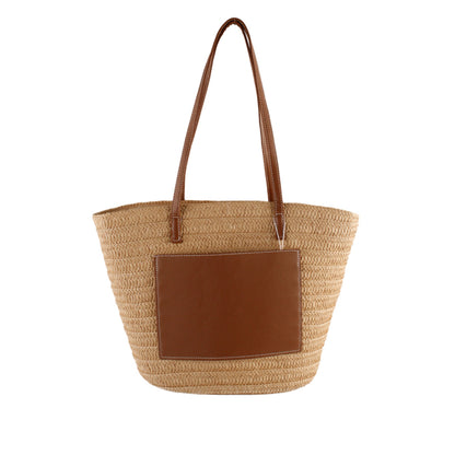RILEY - Large Straw Front Pocket Tote Bag