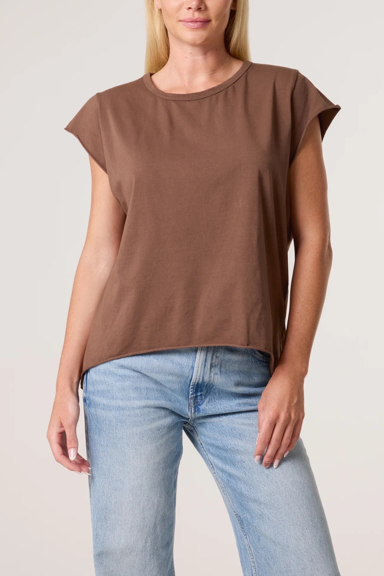 ROXY - Rolled Edge Hi Low Cotton T-Shirt - One Size - Various Colours