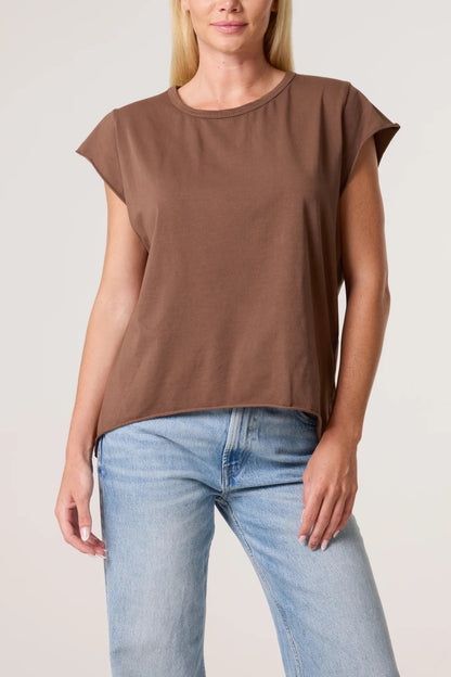 ROXY - Rolled Edge Hi Low Cotton T-Shirt - One Size - Various Colours