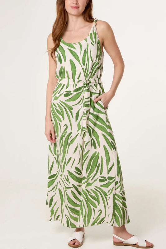 LILLIAN - Leaf Print Maxi Dress With Pockets - 2 Colours - Size S/M
