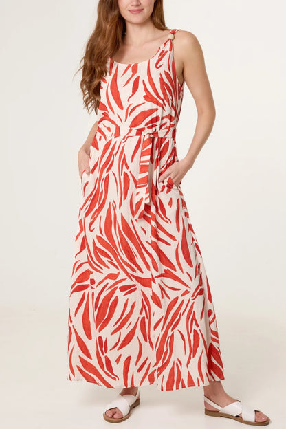 LILLIAN - Leaf Print Maxi Dress With Pockets - 2 Colours - Size S/M