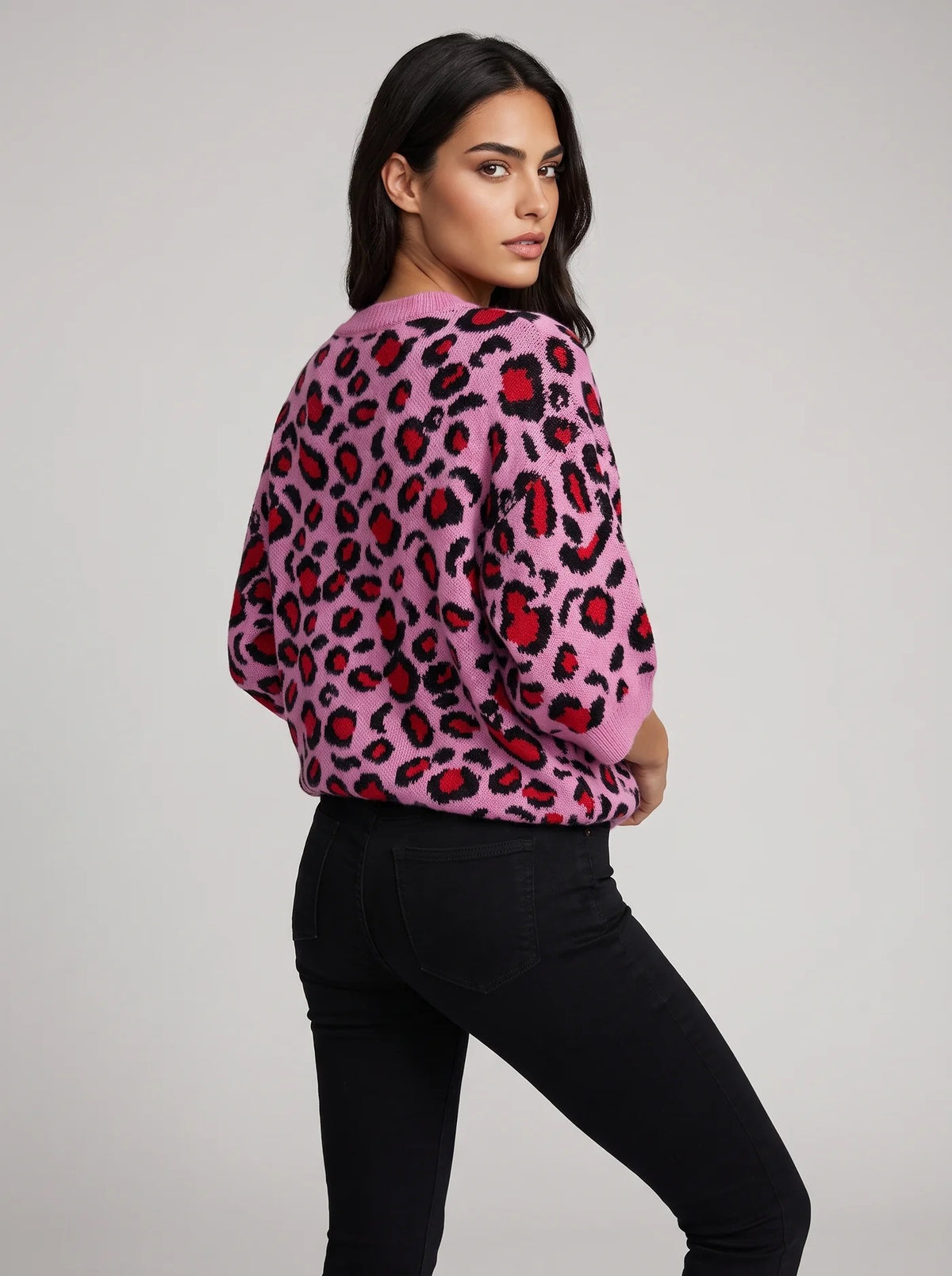 LUX - Pink & Red Leopard Sweater - One Size