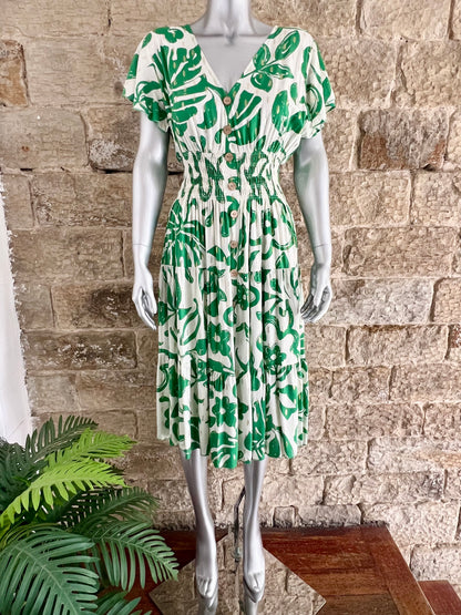 VESTA - V-Neck Midi Dress - Angel Sleeves - Various Prints & Colours - One Size Fits 8-20