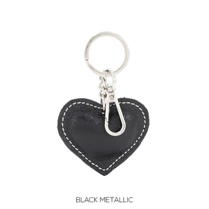 NORA - Metallic Leather Heart Shaped Keyring - Various Colours