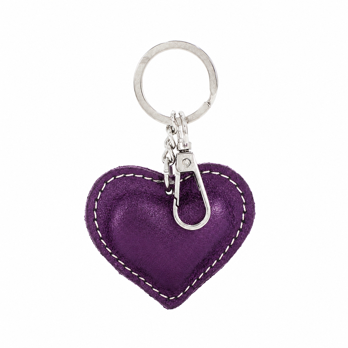 NORA - Metallic Leather Heart Shaped Keyring - Various Colours