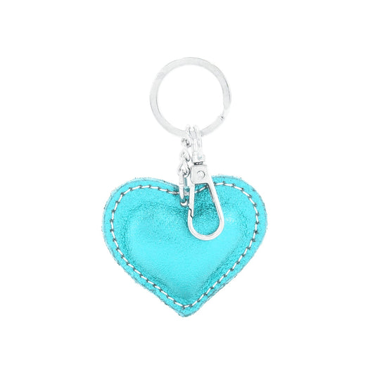 NORA - Metallic Leather Heart Shaped Keyring - Various Colours