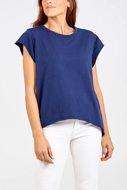 ROXY - Rolled Edge Hi Low Cotton T-Shirt - One Size - Various Colours