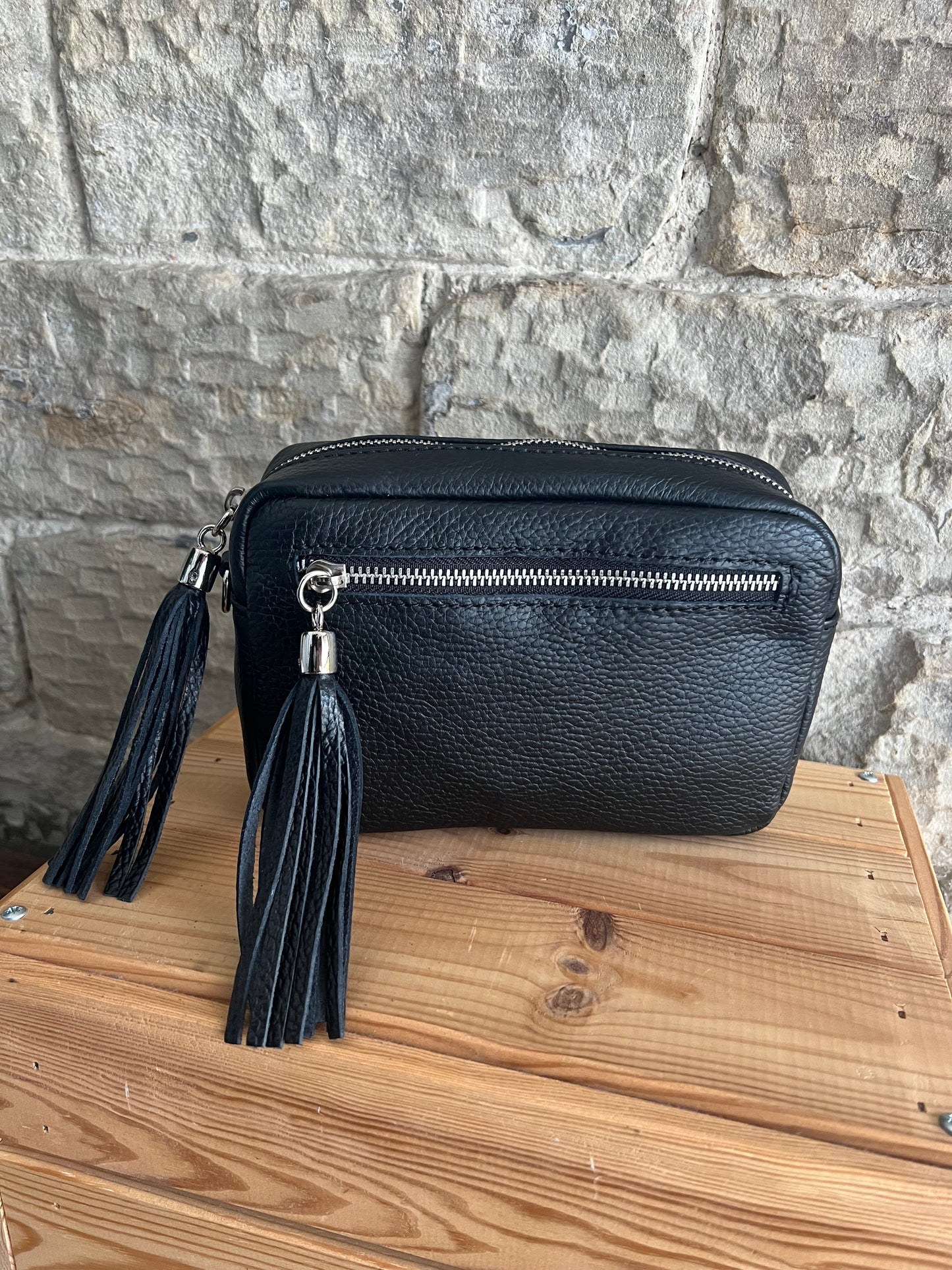 NIKKI - Classic Leather Cross Body 'Camera' Bag with Tassels - Various Colours