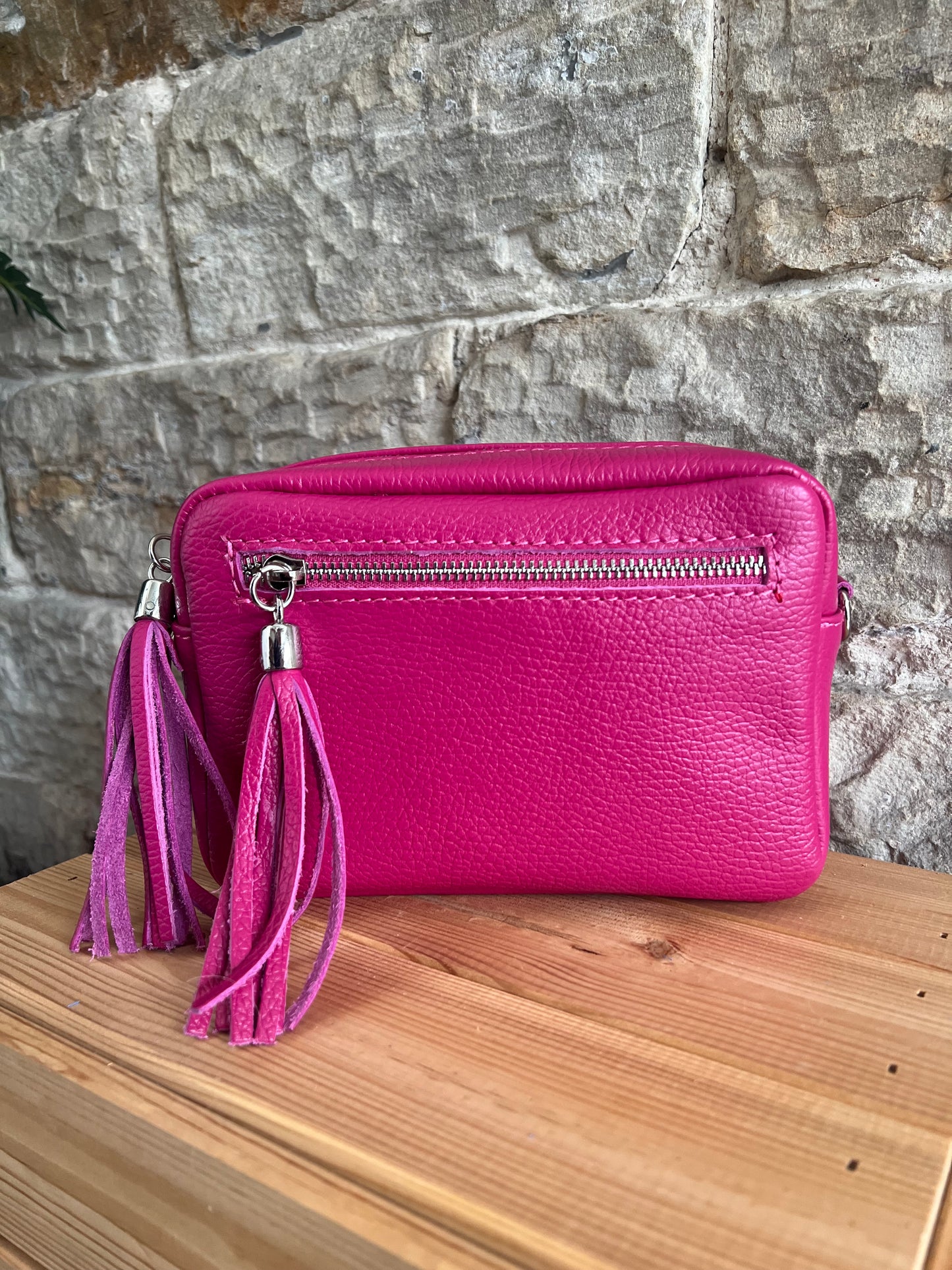 NIKKI - Classic Leather Cross Body 'Camera' Bag with Tassels - Various Colours