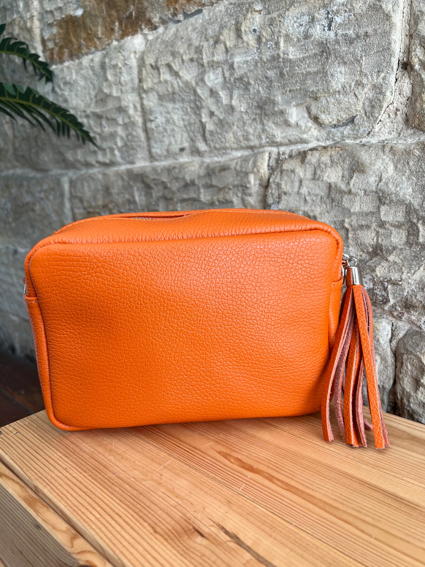 NIKKI - Leather Cross Body 'Camera' Bag with Tassels - Orange