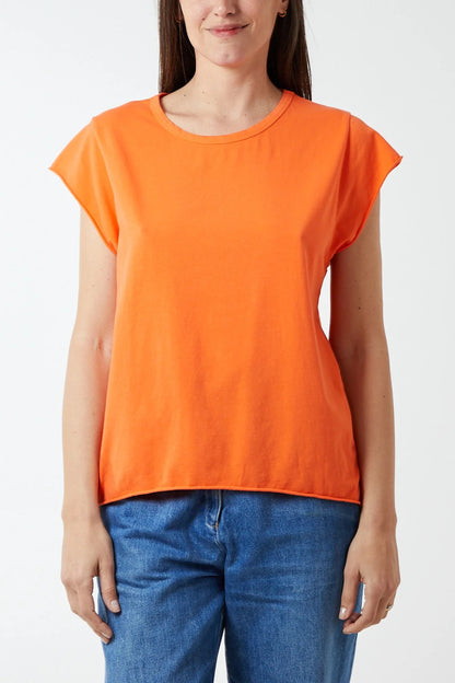 ROXY - Rolled Edge Hi Low Cotton T-Shirt - One Size - Various Colours