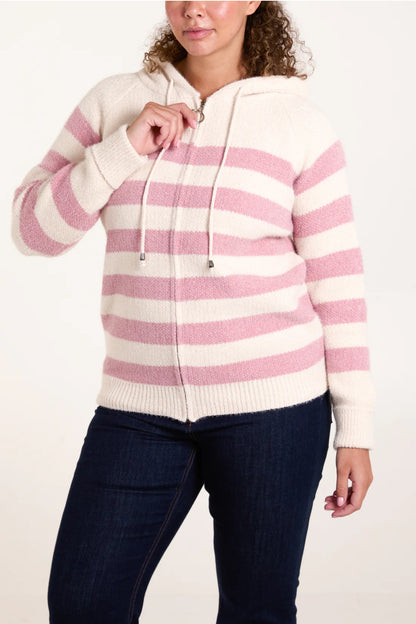 HANOVER - Striped Zip Up Cosy Hoodie - 3 Colours - 2 Sizes