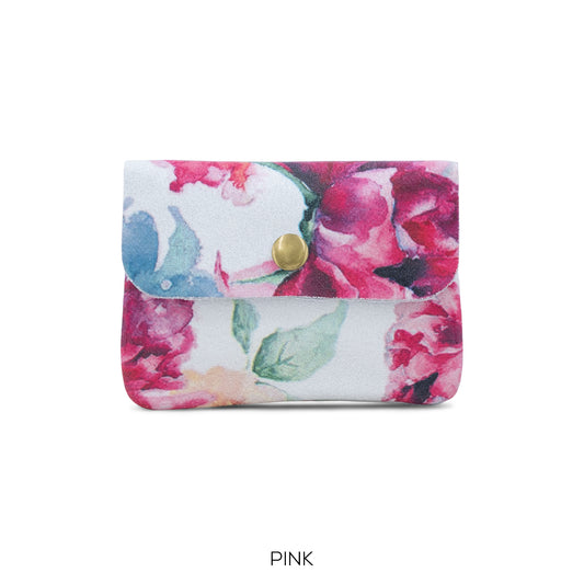 NATTY - Small Italian Classic Leather Coin Purse - Various Colours - Floral Print