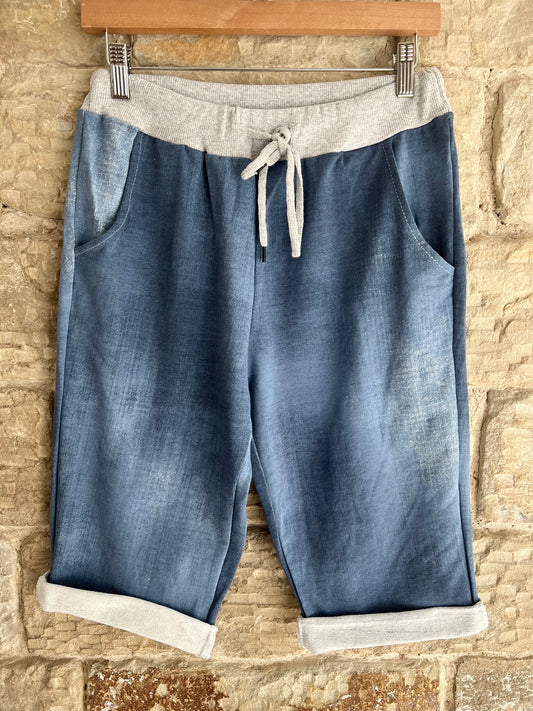 COTTON JOGGER SHORTS - Mid Length - Plain Denim Style - 2 Colours - 2 Sizes