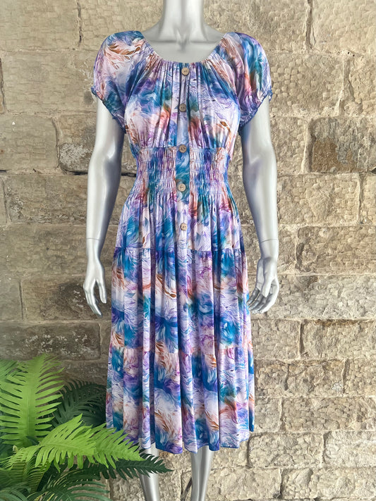 VERONA - Bardot Style Midi Dress - Purple Haze - One Size Fits 8-20