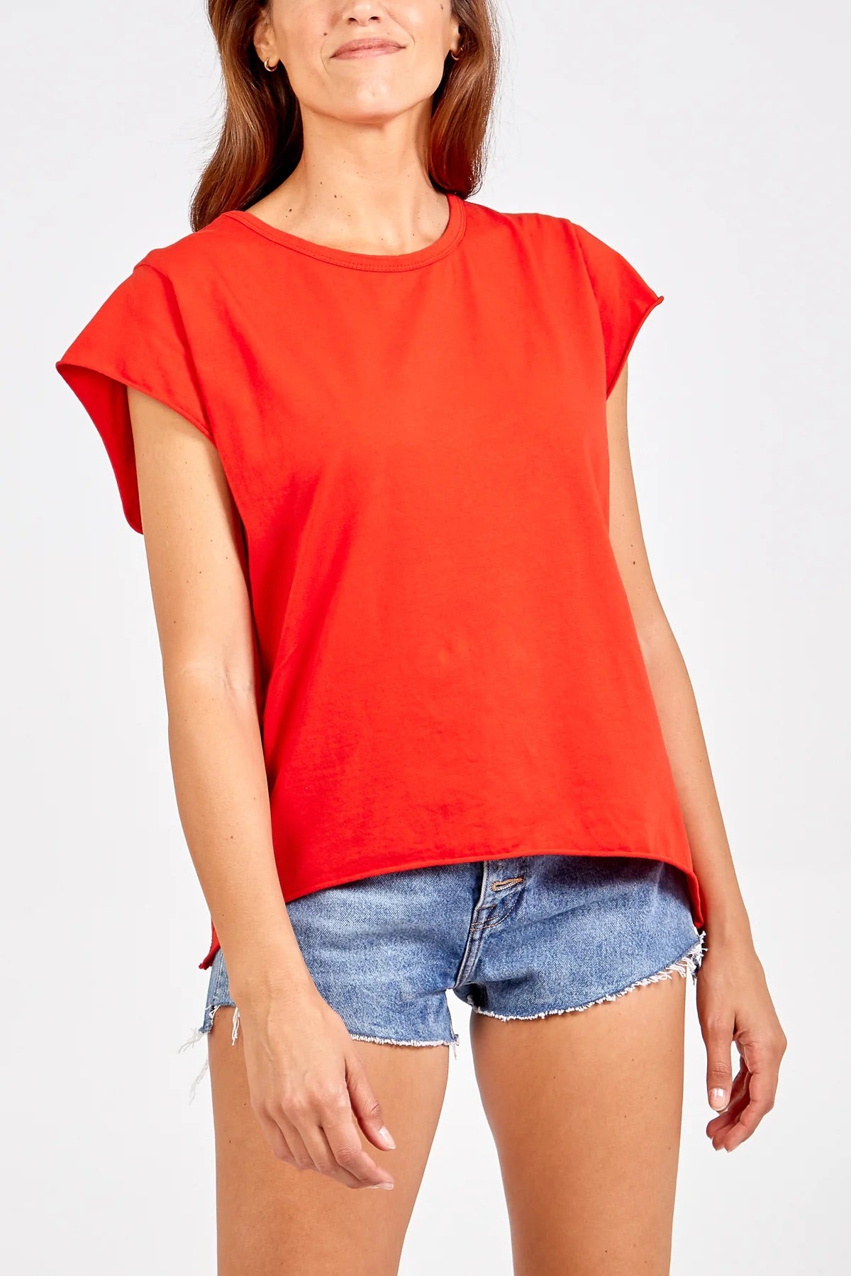 ROXY - Rolled Edge Hi Low Cotton T-Shirt - One Size - Various Colours