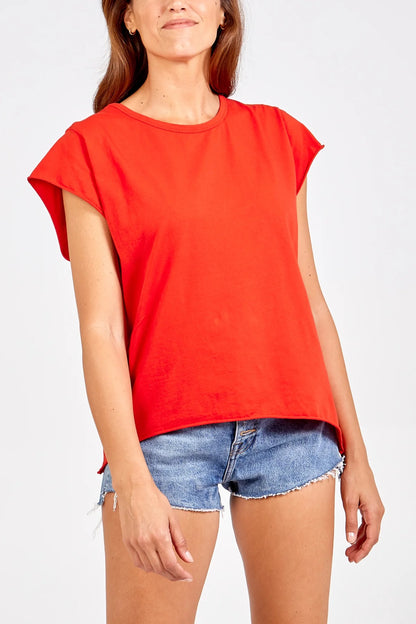 ROXY - Rolled Edge Hi Low Cotton T-Shirt - One Size - Various Colours