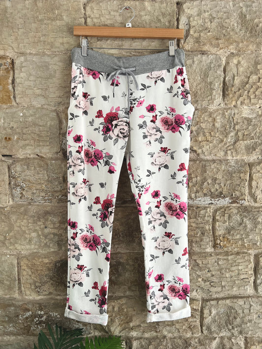 COTTON JOGGERS - 3/4 Length - 2 Sizes - Red & Pink Roses