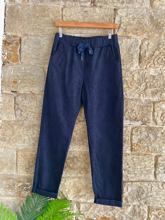 SANTIAGO - SMOOTH Magic Trousers - Animal Print - 2 Sizes - Navy Blue