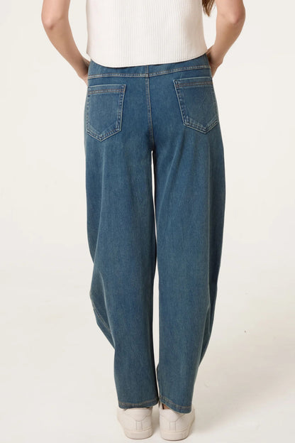 SOPHIE - Wide Leg Seam Detail Pull On Jeans - 4 Sizes - Short Leg