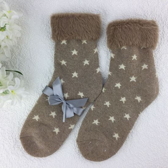SOCKS - Wool Blend - Various Patterns - Faux Fur Cuff - One Size