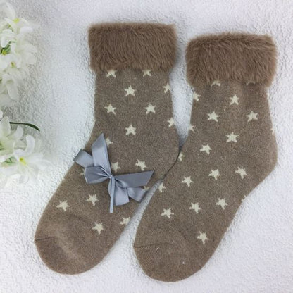 SOCKS - Wool Blend - Various Patterns - Faux Fur Cuff - One Size