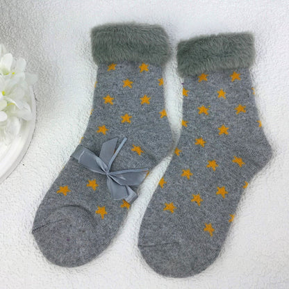 SOCKS - Wool Blend - Various Patterns - Faux Fur Cuff - One Size