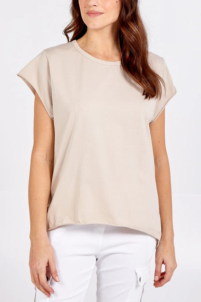 ROXY - Rolled Edge Hi Low Cotton T-Shirt - One Size - Various Colours