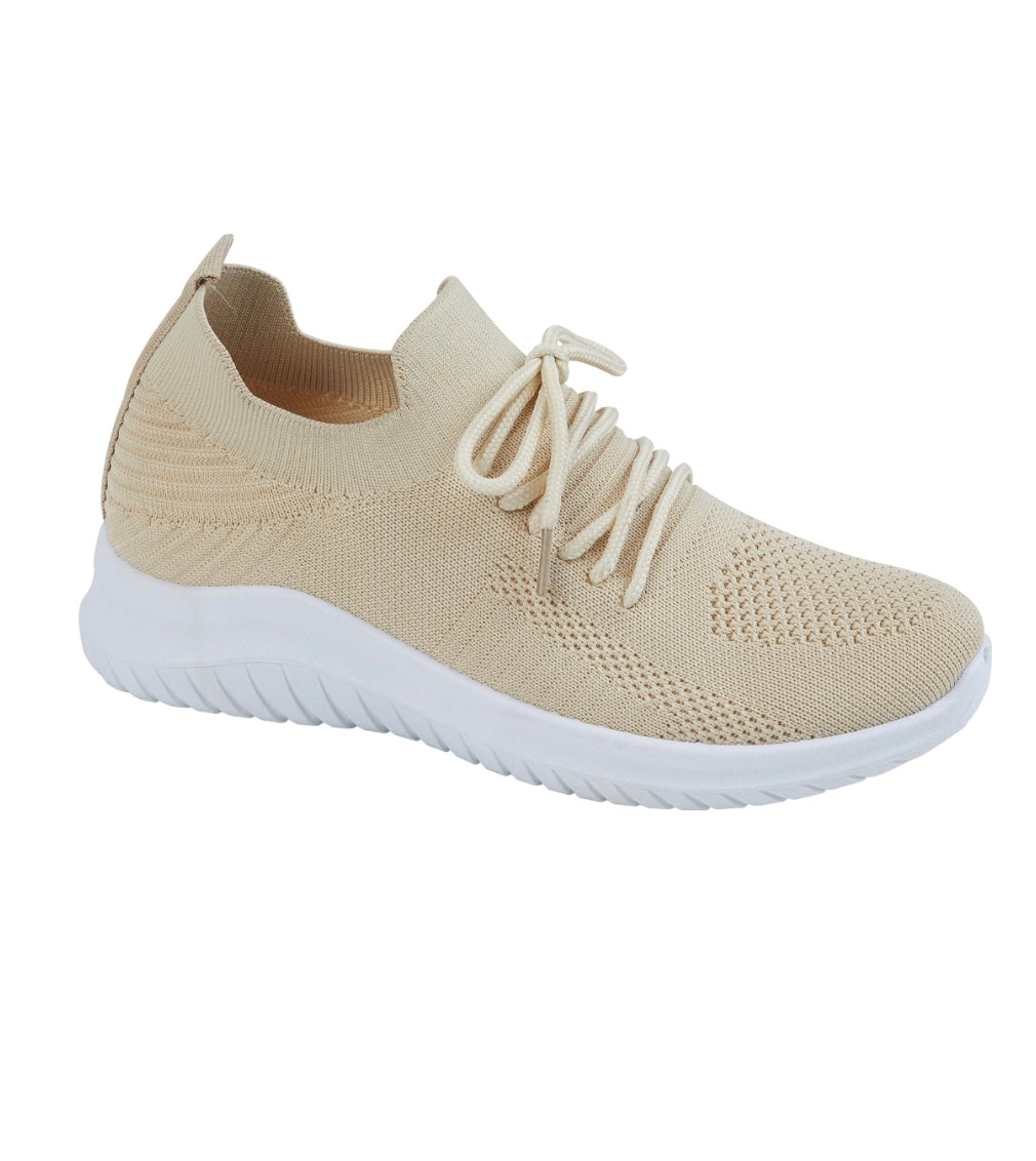 TAMARINDO - Lightweight Flyknit Trainers - Beige - Sizes 4 - 8