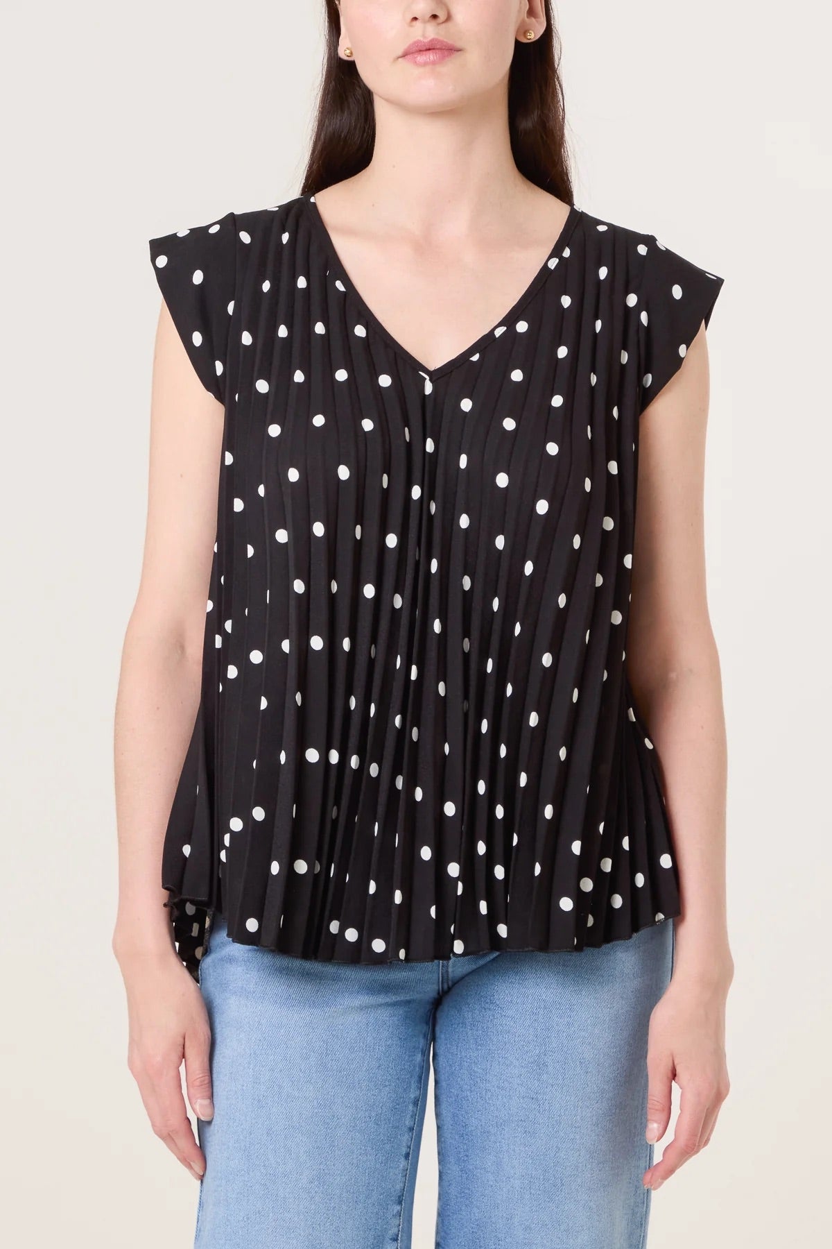 TILLY - Pleated Polka Dot Top - Various Colours - One Size