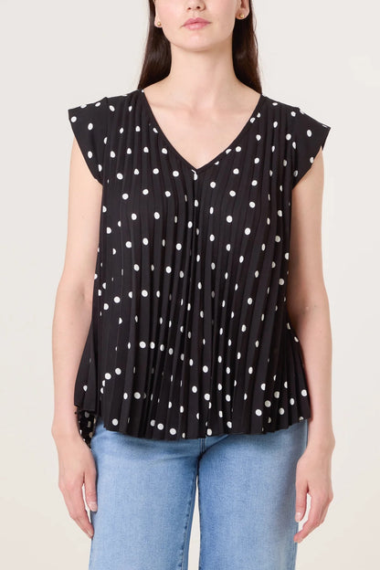TILLY - Pleated Polka Dot Top - Various Colours - One Size