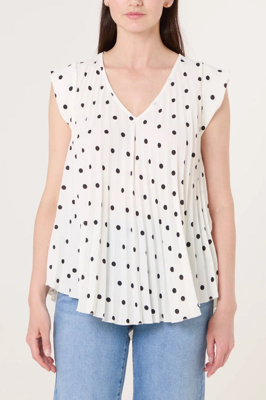 TILLY - Pleated Polka Dot Top - Various Colours - One Size