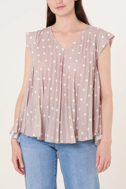 TILLY - Pleated Polka Dot Top - Various Colours - One Size