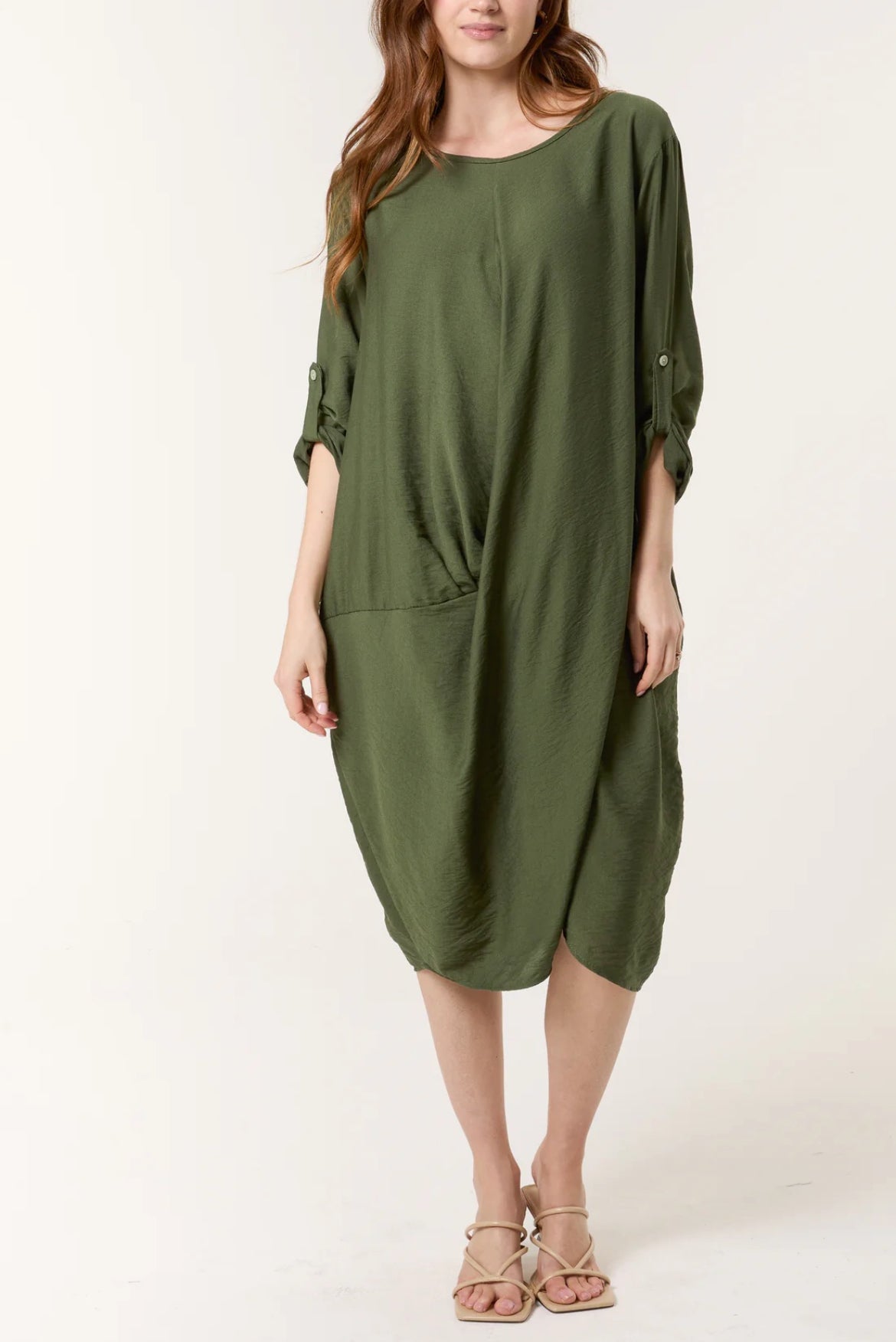 TYRA - Twist Front 3/4 Sleeve Dress with Pockets - Various Colours - One Size