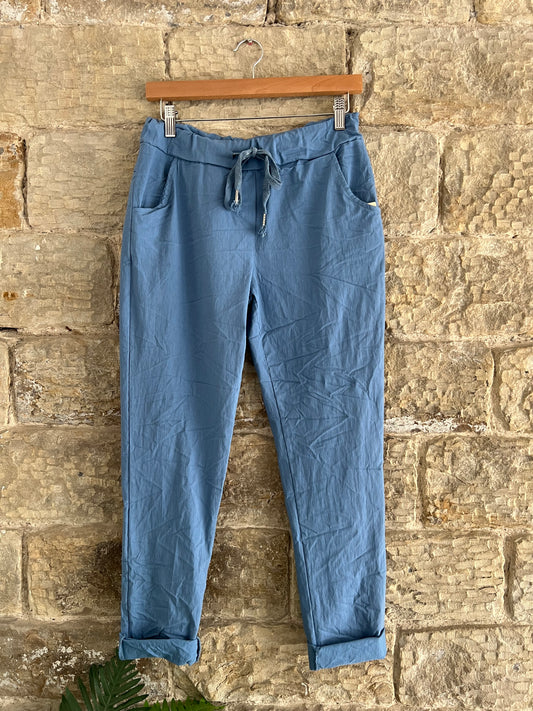 MAGIC TROUSERS - Pre Wrinkled - 2 Sizes - Mid Blue