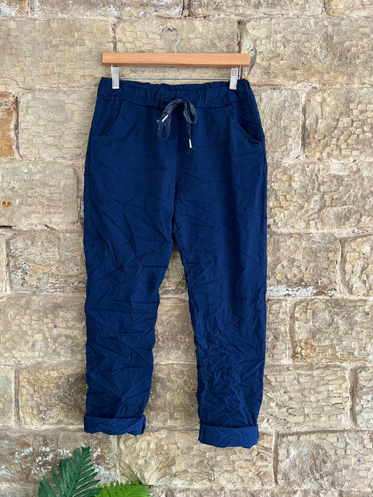 MAGIC TROUSERS - Pre Wrinkled - 2 Sizes - Navy