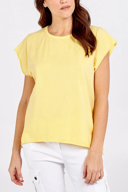 ROXY - Rolled Edge Hi Low Cotton T-Shirt - One Size - Various Colours